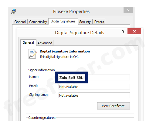 Screenshot of the Zulu Soft SRL certificate